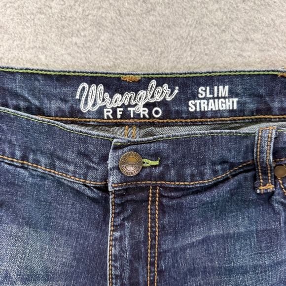 Wrangler Retro Jeans Mens 40x34 Blue Slim Straight Western Denim Cowboy Rodeo - Picture 6 of 7
